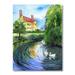 East Urban Home Swans in the Pond of Old English Estate - Painting on Canvas in Green | 20 H x 12 W x 1 D in | Wayfair