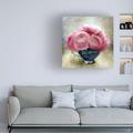 Rosdorf Park Katrina Jones "Jubilee Celebration Roses In A Blue China Cup" Canvas Art Canvas, Cotton in Pink | 14 H x 14 W x 2 D in | Wayfair