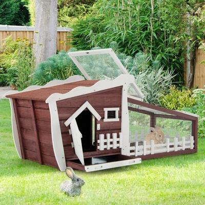 62 Inch Wooden Rabbit Hutch with Pull Out Tray