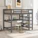 Contemporary Style Full Size Loft Bed with Storage Shelves and Under-bed Desk