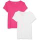 Amazon Essentials Damen T-Shirt mit Flügelärmeln und U-Ausschnitt in schmaler Passform, 2er-Pack, Weiß/Dunkelrosa, S