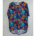 Lularoe Tops | Lularoe Irma Tunic Red Shirt With Blue & Orange Floral Design Size Xxs | Color: Blue/Red | Size: Xxs