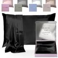 Golden Hour - 100% Mulberry Silk Pillowcase For Hair And Skin - 22 Momme Grade 6A Silk Both Sides - Anti Acne Hypoallergenic Pure Silk Pillow Case - Luxury Gift Box (Midnight Black)