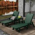 Beachcrest Home™ Shavon 48" Long Reclining Chaise & Table 3 Piece Set Plastic in Green | 37.8 H x 27.6 W x 48 D in | Outdoor Furniture | Wayfair