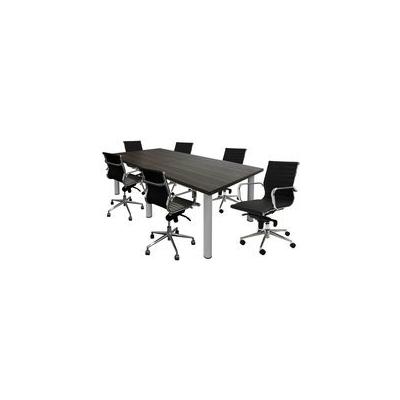 8' Rectangular Table in Charcoal/Silver with 6 Bla...