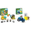 LEGO 10931 DUPLO Bagger und Laster Spielzeug mit Baufahrzeug für Kleinkinder ab 2 Jahren zur Förderung der Feinmotorik, Kinderspielzeug, Mehrfarbig & 10967 DUPLO Polizeimotorrad, ab 2 Jahre,