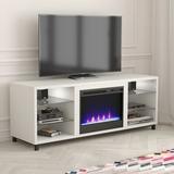 CosmoLiving by Cosmopolitan Westchester TV Stand for TVs up to 75" w/ Electric Fireplace Included Wood/Glass/Metal in White | 24.65 H in | Wayfair