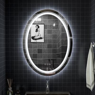 Oval Badespiegel mit doppelten led Beleuchtungen dimmbar 3000-6000K wechselbar 50x70cm mit Image
