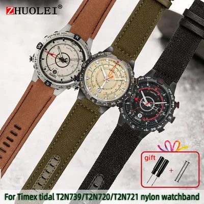 Genuine leather Watch Strap For Timex Tidal compass Watchband T2n739 T2n720 T2n721 canvas Watch Band