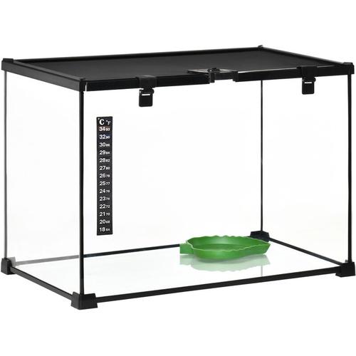 Terrarium für Reptilien Reptile Fütterungsbox Glasterrarium Amphibien Spinnentiere mit Thermometer