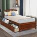 Curvaceous Lines Useful Wood Twin Platform Bed Frame with 2 Extra-large Storage Caster Drawers and Slats Hollow Headboard