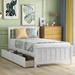 Modern Twin size Wood Storage Platform Bed with 2 Big Caster Drawers/Simple Headboard/Wood Slats/No Box Spring Needed