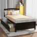 Curvaceous Line Twin Wood Platform Bed with 2 Caster Drawers&Headboard