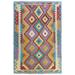 Shahbanu Rugs Colorful Afghan Kilim Geometric Design Hand Woven Veggie Dyes Flat Weave Reversible Pure Wool Rug (4'1" x 5'9")