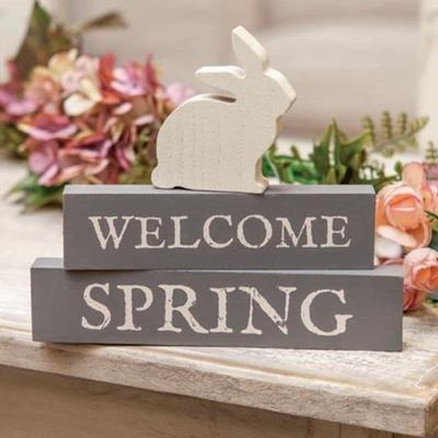 3/Set Welcome Spring Block Stackers - 0.75"W x 7"l x 6"H