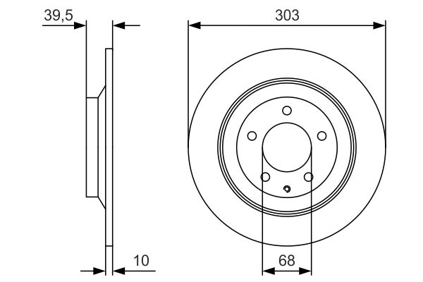 BOSCH Bremsensatz-Hinterachse Bremsensatz, Scheibenbremse hinten rechts links voll 303mm für MAZDA KAY02648Z K0Y12648ZC K011-26-251A IJF14135Y2 Image