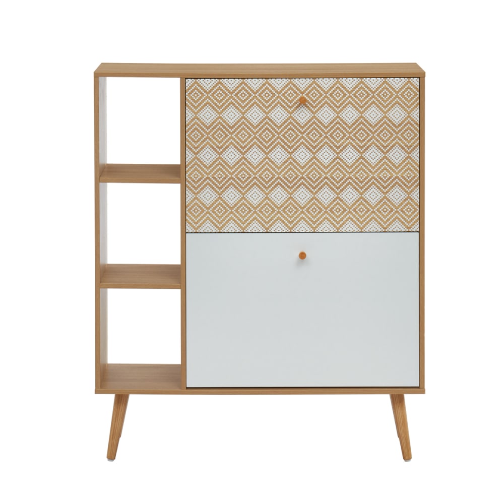 Meuble à chaussures motifs et effet bois et chêne 2 portes 80cm