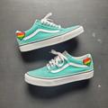 Vans Shoes | Customized Vans Old Skool - Waterfall / True White - Rainbow Hearts | Color: Green | Size: 9