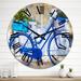 East Urban Home Vintage Blue Bike w/ Flowers - Industrial wall clock Metal in Blue/Brown/Gray | 29 H x 29 W x 1 D in | Wayfair