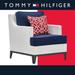 Tommy Hilfiger Hampton Outdoor Mesh Chair with Cushions, Coastal White and Navy