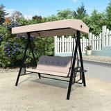 VEIKOUS 3-Seat Adjustable Converting Canopy Patio Swing Steel Lounge Chair with Attached Side Table and Cushions