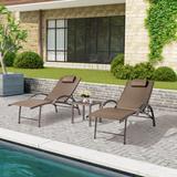 Outdoor Aluminum Folding Adjustable Reclining Chaise Lounge Chairs and Table Set (Set of 3)