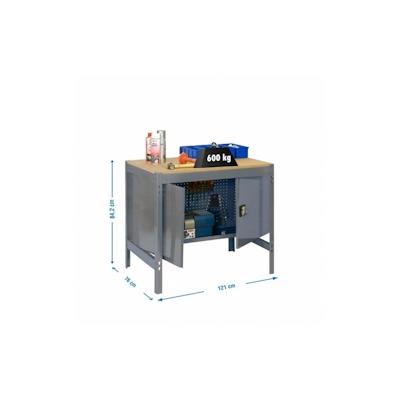 Proregal Werkbank Buffalo mit Schrank | HxBxT 84x120x76cm | Traglast 600kg | Grau