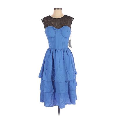 Corset Story Cocktail Dress - A-Line: Blue Solid Dresses - Used - Size 32