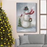 The Holiday Aisle® Snowman & Cardinal II Premium Gallery Wrapped Canvas - Ready To Hang Canvas, in Black/Blue/Green | 12 H x 8 W x 1 D in | Wayfair