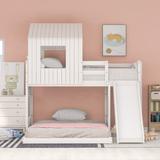 Modern Roof Design Twin over Full Wooden Bunk Bed with Full Length Guardrail Ladder and Slide