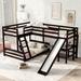 L-Shaped Solid Pine Wood Twin over Full Bunk Bed with Twin Size Loft Bed with Desk and Slide, Full-Length Guardrail