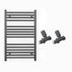 Myhomeware 600mm Wide Straight Anthracite Grey Heated Bathroom Towel Rail Radiator With Valves For Central Heating UK (With Straight Valves, 600 x 800 mm (h))