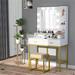 Everly Quinn Vanity Set w/ Lighted Mirror, Makeup Vanity Dressing Table w/ LED Light, Cushioned Stool, Storage Shelves, Drawers in Yellow | Wayfair