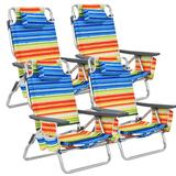 Costway 4-Pack 5-Position Outdoor Folding Backpack Beach Reclining Chair with Pillow-Yellow