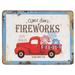 Uncle Sam's Fireworks Truck Rustic Metal Sign - 14" W X 10.5" H X 0.1" D