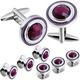 HAWSON Crystal Cufflinks and Studs Sets for Men's Tuxedo Shirts with Gift Box - One Pair Cufflinks with 6 pcs Studs - Purple