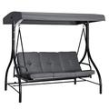 Outsunny 3 Seater Canopy Swing Chair Porch Hammock Heavy Duty 2 in 1 Garden Bench Lounger Bed with Metal Frame, Removable Cushion - Dark Grey