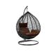 Rattan Swing Egg Chair Hanging Garden Hammock with Cushions & Stand Outdoor Indoor Furniture (Black Egg Chair & Brown Cushion)