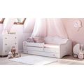 Dmora Einzelbett für Kinder dekoriert, Kinderbett dekoriert mit Kommode und Fallschutz für Schlafzimmer, cm 164x85h70, Farbe Weiß und Pink