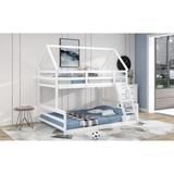 Contemporary and Concise Twin over Full House Bunk Bed, Separate Bunk Bed with Built-in Ladder, White