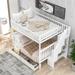 Modern Full over Full Pine Wood+MDF Bunk Bed with Upper High Guardrail, Inclined Handrails, Two Drawers and Storage, White