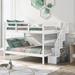 Solid and Safe Stairway Full-Over-Full Bunk Bed with Storage and Guard Rail for Bedroom and Dorm, White color