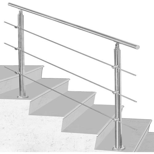 Edelstahl-Handlauf Geländer für Treppen Brüstung Balkon mit 3 Querstreben (80cm, 3 Querstreben)