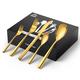 vancasso Cutlery Set, Gold Cutlery Set for 12 People, 60 Piece Tableware Cutlery Set for Home Restaurant Party, Cutlery Include Dinner Forks/Spoons/Knives, Square Edge & Mirror Polished