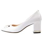 Verocara Women's Mid Chunky Heel Ornament Decoration Genuine Leather Evening Dress Court Shoes Pumps White Genuine Patent Leather H 6 UK