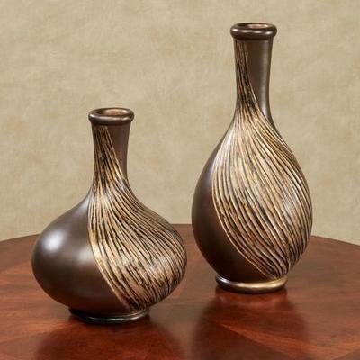 Swirl Decorative Table Vases Golden Bronze Set of Two, Set of Two, Golden Bronze