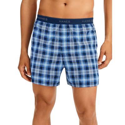 Hanes Men's Cool Comfort Woven Boxers 6-Pack (Size L) Blue Multi/Plaid/Assorted, Cotton,Polyester