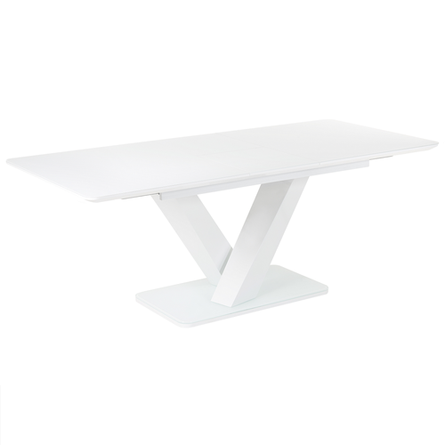 Esstisch Weiß MDF-Platte 160/200 x 90 cm Ausziehbar für 6 Personen Rechteckig mit Sicherheitsglas V-förmige Beine Modern Küche Esszimmer