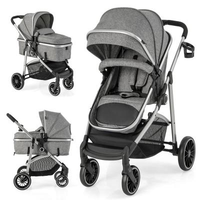 Costway 2-in-1 Convertible Baby Stroller with Reversible Seat-Gray