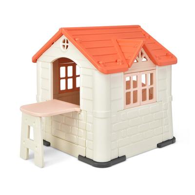Costway Kid’s Playhouse Pretend Toy House For Boys and Girls 7 Pieces Toy Set-Pink